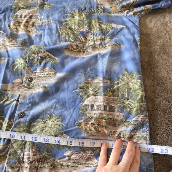 Island Shores Hawaiian Shirt Mens Medium Blue Tropical Palm Tree Beach Aloha - Picture 9 of 10